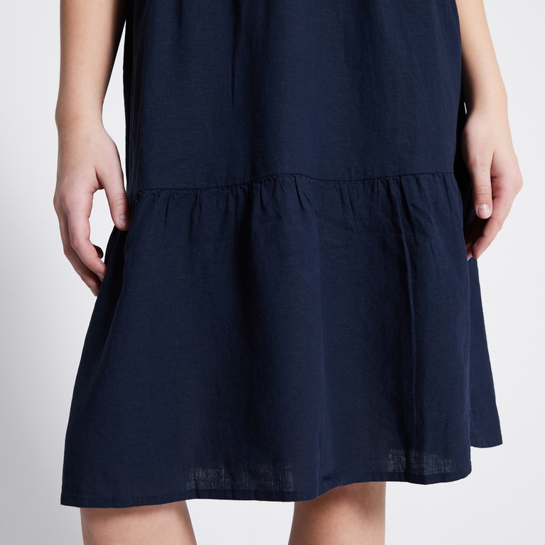 Linen blend frill dress "Sofia star 4" Navy
